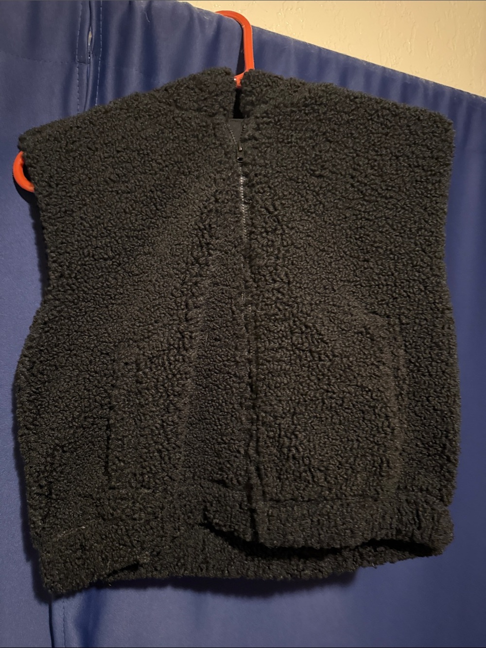 Little Girls Black Sherpa Zip Vest